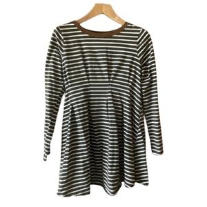 Women's S Umgee Striped Dress Black White Long Sleeve Elbow Patches